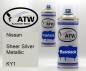 Preview: Nissan, Sheer Silver Metallic, KY1: 400ml Sprühdose + 400ml Klarlack - Set, von ATW Autoteile West.
